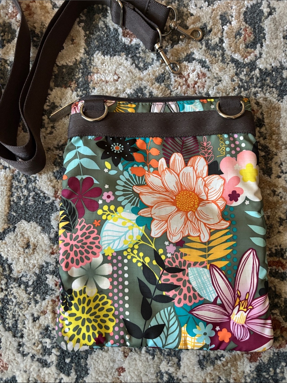 Lesportsac Floral Crossbody in Pink, Teal, Yellow and Brown - Picture 2 of 3